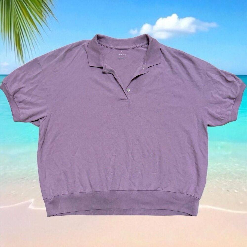 Everlane The Oversized Polo Sz XL Women Purple Short Sleeve Organic Cotton Shirt